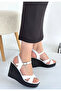 Minna White Skin Wedge Heel Sandals - 2