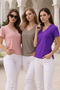 Women's Purple-Dry Rose-Light Pink 3-Pack Slit Viscose V-Neck T-Shirt - 4