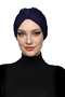 Butterfly Lined Navy Blue Ready-To-Wear Turban Hijab Pool Cap Suitable for Medical Use - 4
