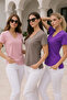 Women's Purple-Dry Rose-Light Pink 3-Pack Slit Viscose V-Neck T-Shirt - 2