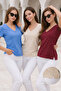 Women's Cherry Rotten-Beige-Blue 3-Pack Slit Viscose V-Neck T-Shirt - 2