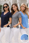 Women's Navy Blue-Anthracite-Blue 3-Pack Slit Viscose V-Neck T-Shirt - 7
