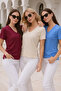 Women's Cherry Rotten-Beige-Blue 3-Pack Slit Viscose V-Neck T-Shirt - 6