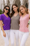 Women's Purple-Dry Rose-Light Pink 3-Pack Slit Viscose V-Neck T-Shirt - 3