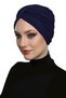 Cross W Ribbed Band Navy Blue Ready-To-Wear Turban Hijab Pool Cap Suitable for Medical Use - 7