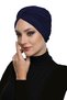 Cross W Ribbed Band Navy Blue Ready-To-Wear Turban Hijab Pool Cap Suitable for Medical Use - 4