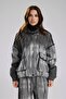 Women's Gabardine Fabric Leather Print Detailed Design Top and Bottom Set - 3