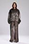 Women's Gabardine Fabric Leather Print Detailed Design Top and Bottom Set - 2