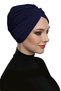 Cross W Ribbed Band Navy Blue Ready-To-Wear Turban Hijab Pool Cap Suitable for Medical Use - 5