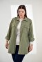 Plus Size Women's Gabardine Shirt with Pocket Detail Khaki - 3