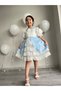 Baby Blue Lace Detailed Princess Model Evening Dress + Buckle - 7