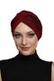 Cross Pleated Lined Burgundy Ready-To-Wear Turban Hijab Pool Cap Suitable for Medical Use - 2