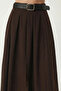 Belted Slit Midi Woven Skirt Lby0046 Brown - 4