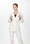 Pleated Double-Breasted Single-Button Women's Jacket-Beige - 1191100 - 5
