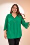 Plus Size Women's Pleated Zipper Blouse Green - 2