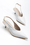 Kate White Wrinkled Patent Leather 3 cm Heeled Pointed Toe Heeled Shoes - 2