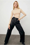 Women's Beige Half Turtleneck Long Sleeve Slim Fit Cotton Body Blouse