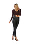 Women Long Sleeve Drawstring Ruched Top in Chocolate - 5