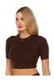 Women Zip up Half Sleeve Cropped Cardigan in Dark Brown - 2
