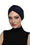 Cross Lace Navy Blue Ready-To-Wear Turban Hijab Pool Cap Suitable for Medical Use
