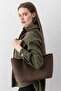 Terra Touch Knitted Patterned Soft Suede Textured Bitter Brown Women's Shopper Shoulder Bag with Makeup Bag - 5