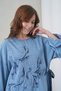 Women's Wide-Fit Long Denim Dress with Beaded Embroidery Detail at the Front and Side Tie. - 4