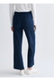 Women's Navy Blue Elastic Waist Textured Trousers Cab12 - 3