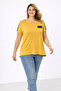 Women's Plus Size Mustard Viscose Blouse with Pocket and Shoulder Stone Detail 65N39393 - 6