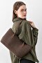 Terra Touch Knitted Patterned Soft Suede Textured Bitter Brown Women's Shopper Shoulder Bag with Makeup Bag - 3