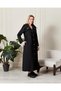 Stylish Collared Hooded Buttoned Long Coat Black - 4