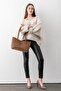 Terra Touch Knitted Patterned Soft Suede Textured Makeup Bag Tan Women's Shopper Shoulder Bag - 8