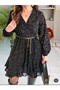 Double Collar Flock Printed Lined Dress
