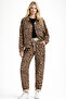 Park Moda Leopard Pattern Jacket Pants Nubuck Italian Top and Bottom Set