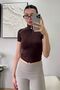 Tommy Coffee Short Sleeve Zippered Ribbed Detailed Slim Fit Blouse - 3