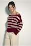 Women's Burgundy Boat Neck Striped Knitwear Sweater 34105 60283909 - 4