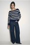 Women's Navy Blue Boat Neck Striped Knitwear Sweater 34105 60283909 - 5