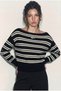 Women's Black Boat Neck Striped Knitwear Sweater 34105 60283909 - 2