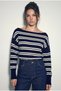 Women's Navy Blue Boat Neck Striped Knitwear Sweater 34105 60283909 - 4
