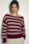 Women's Burgundy Boat Neck Striped Knitwear Sweater 34105 60283909