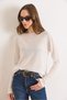 Women's White Boat Neck Transparent Seasonal Knitwear Blouse Blz-19003213 - 2