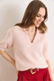 Women's Powder Pink Polo Collar Soft Textured Crop Knit Sweater Kzk-19001155