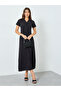 Women Studded Collar Shirt Maxi Dress