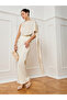 Women White Asymmetric Scarf Detail Satin Top - 2
