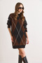 Women's Brown Black Crew Neck Geometric Patterned Knitwear Tunic Dress Elb-19002589 - 3