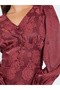 Women Burgundy Floral Balloon Sleeves Sheath Midi Dress - 4
