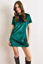 Women's Emerald Green Crew Neck Basic Mini Velvet Dress Elb-19002304