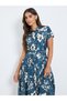 Women Navy Blue Floral Print Shirt Midi Dress - 3