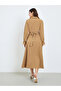 Women Khaki Long Sleeve A-Line Midi Dress - 5