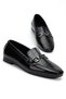 Women's Black Crocodile Shiny Leather Buckle Ballerinas