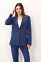 Oversize Single Button Classic Women's Jacket-Indigo - 1197100 - 5